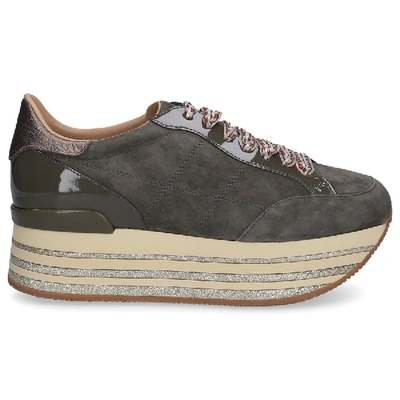 Shop Hogan Low-top Sneakers H368 Maxi  Suede Glitter Logo Olive