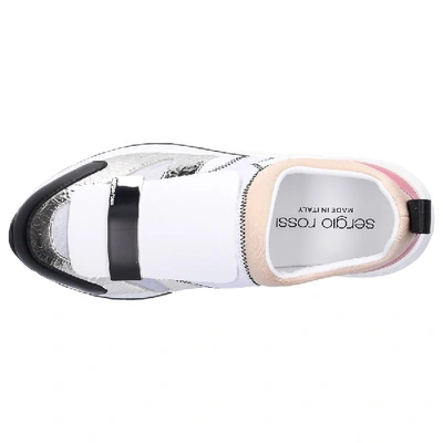 Shop Sergio Rossi Slip-on Sr1 Running  Calfskin Crinkled Logo Beige Pale Pink Silver White