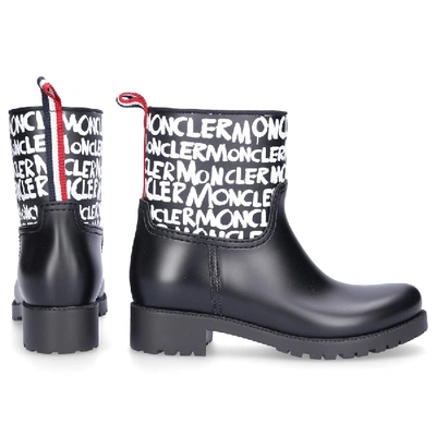 Shop Moncler Rain Boots Ginette Gum Logo Print Black