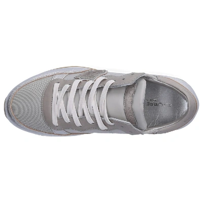 Shop Philippe Model Low-top Sneakers Tropez  Calfskin Suede Textile Logo Patch Silver