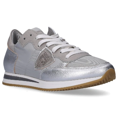 Shop Philippe Model Low-top Sneakers Tropez  Calfskin Suede Textile Logo Patch Silver