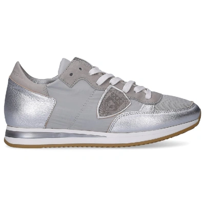 Shop Philippe Model Low-top Sneakers Tropez  Calfskin Suede Textile Logo Patch Silver