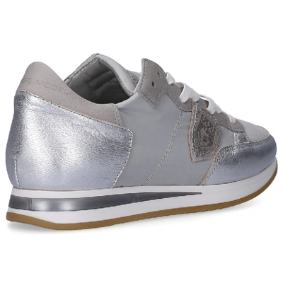 Shop Philippe Model Low-top Sneakers Tropez  Calfskin Suede Textile Logo Patch Silver