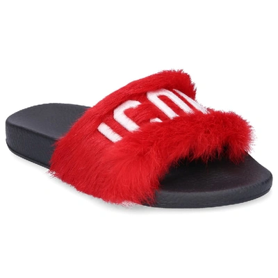 Shop Dsquared2 Slippers Lapin  Fur Logo Black Red