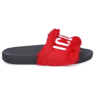 Shop Dsquared2 Slippers Lapin  Fur Logo Black Red