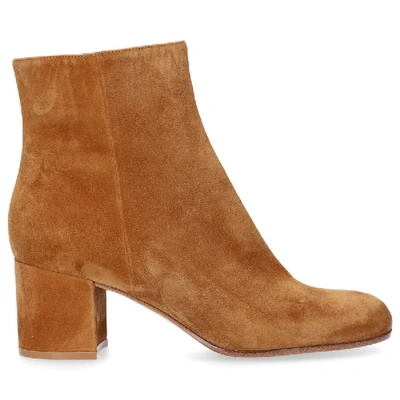 Shop Gianvito Rossi Ankle Boots Margaux Mid Bootie  Suede Beige
