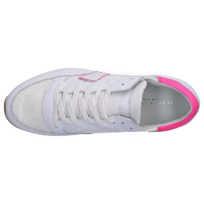 Shop Philippe Model Low-top Sneakers Tropez Calfskin Suede Textile Logo Patch Pink White