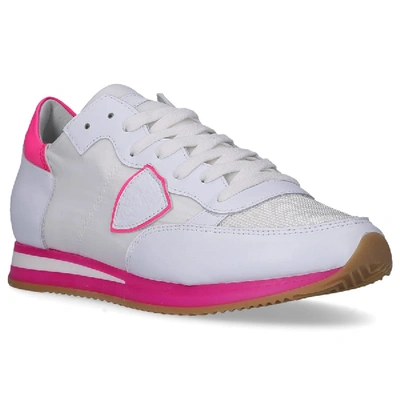 Shop Philippe Model Low-top Sneakers Tropez Calfskin Suede Textile Logo Patch Pink White