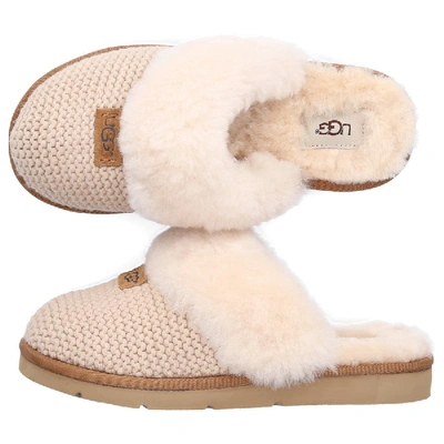 Shop Ugg Slippers Cozy Knit  Cotton Logo Pale Pink In Beige