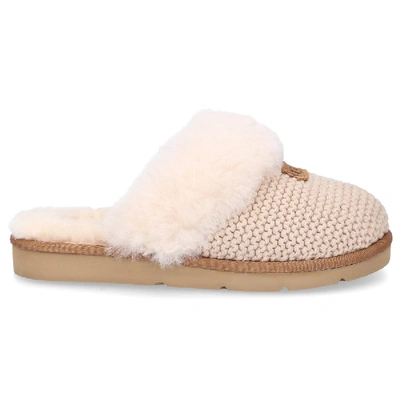 Shop Ugg Slippers Cozy Knit  Cotton Logo Pale Pink In Beige