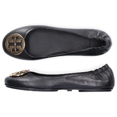 Shop Tory Burch Ballerinas Minni Travel  Kalbsleder Logo Metallisch Gold Schwarz In Black