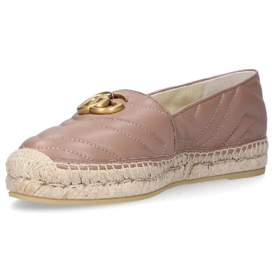Shop Gucci Espadrilles Charlotte  Nappa Leather Embroidery Logo Rose In Beige