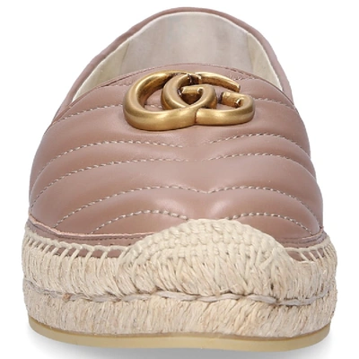 Shop Gucci Espadrilles Charlotte  Nappa Leather Embroidery Logo Rose In Beige