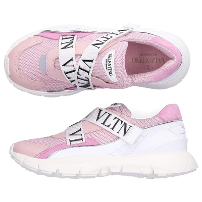 Shop Valentino Sneakers Slip-on Heroes Her  Calfskin Mesh Logo Pale Pink Rose White In Pink,white