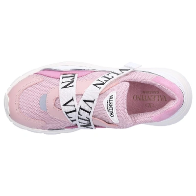 Shop Valentino Sneakers Slip-on Heroes Her  Calfskin Mesh Logo Pale Pink Rose White In Pink,white