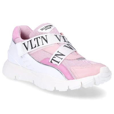 Shop Valentino Sneakers Slip-on Heroes Her  Calfskin Mesh Logo Pale Pink Rose White In Pink,white