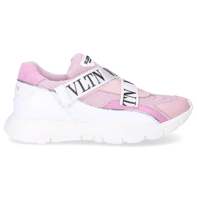 Shop Valentino Sneakers Slip-on Heroes Her  Calfskin Mesh Logo Pale Pink Rose White In Pink,white