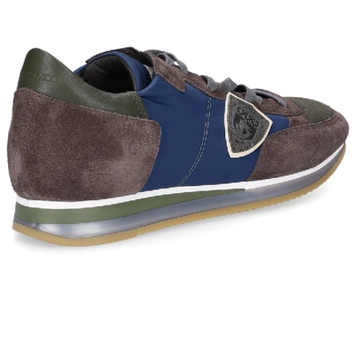 Shop Philippe Model Low-top Sneakers Tropez  Suede Textile Logo Patch Blue Brown-combo In Grey