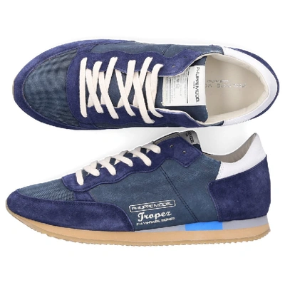 Shop Philippe Model Low-top Sneakers Tropez Vintage  Calfskin Logo Blue-combo