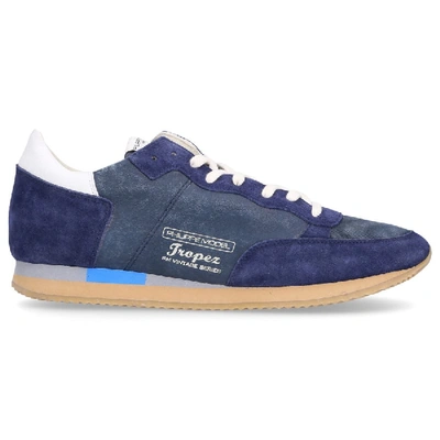 Shop Philippe Model Low-top Sneakers Tropez Vintage  Calfskin Logo Blue-combo