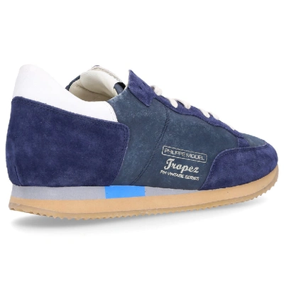 Shop Philippe Model Low-top Sneakers Tropez Vintage  Calfskin Logo Blue-combo