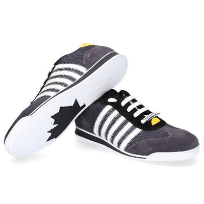 Shop Dsquared2 Low-top Sneakers New Runner Hightech-jersey Patent Leather Suede Logo Grey White Yellow