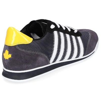 Shop Dsquared2 Low-top Sneakers New Runner Hightech-jersey Patent Leather Suede Logo Grey White Yellow