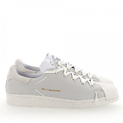 Shop Y-3 Low-top Sneakers Calfskin Gum Suede Logo Print Light Grey White