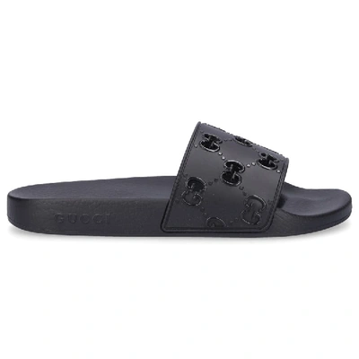 Shop Gucci Beach Sandals Gg In Black