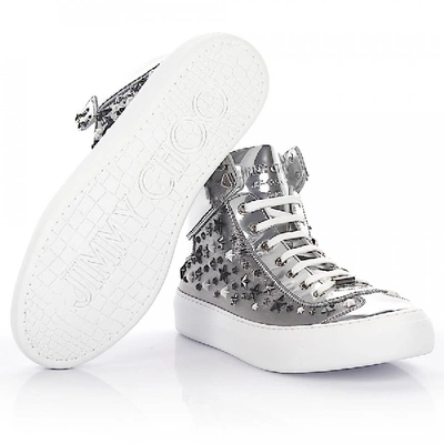 Shop Jimmy Choo Sneakers High Argyle Metalic Nappa Leather Silver With Star Embellishment