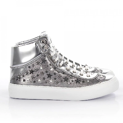 Shop Jimmy Choo Sneakers High Argyle Metalic Nappa Leather Silver With Star Embellishment