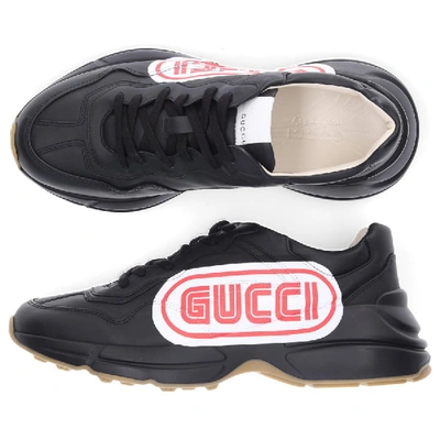 Shop Gucci Low-top Sneakers Rhyton  Calfskin Logo Black