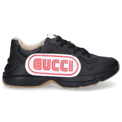Shop Gucci Low-top Sneakers Rhyton  Calfskin Logo Black