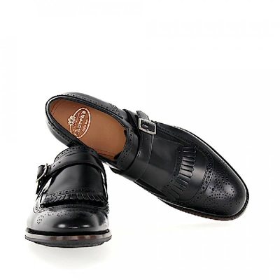 Shop Church's Monk Shoes Shanghai Calfskin Smooth Leather Fringe Hole Pattern Black