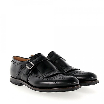 Shop Church's Monk Shoes Shanghai Calfskin Smooth Leather Fringe Hole Pattern Black