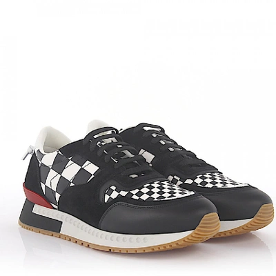 Shop Givenchy Sneaker Runner Active Leather Suede Black White Checkmate-print