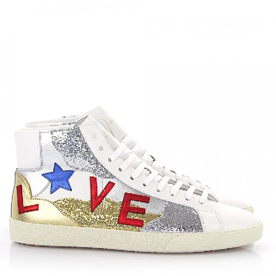 Shop Saint Laurent High-top Sneakers Sl/06 Love Calfskin In White