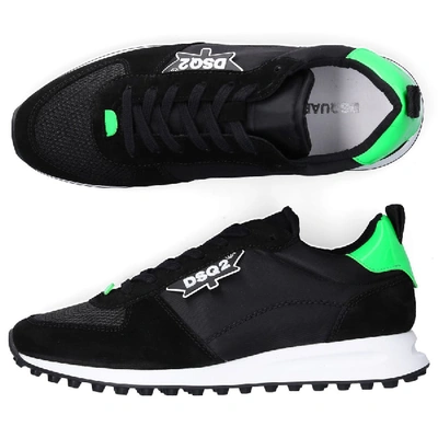 Shop Dsquared2 Low-top Sneakers New Runner  Suede Textile Logo Black Green