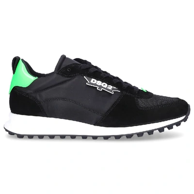 Shop Dsquared2 Low-top Sneakers New Runner  Suede Textile Logo Black Green
