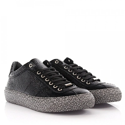 Shop Jimmy Choo Leather Sneakers Calfskin Embossing Black