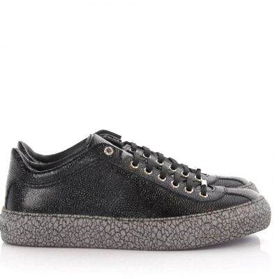 Shop Jimmy Choo Leather Sneakers Calfskin Embossing Black