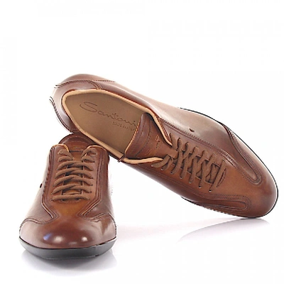Shop Santoni Leather Sneakers 1383 In Beige