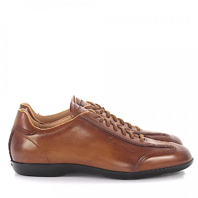 Shop Santoni Leather Sneakers 1383 In Beige