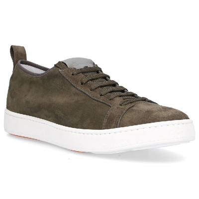 Shop Santoni Low-top Trainers 21011  Suede Khaki