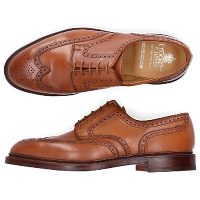 Shop Crockett & Jones Business Shoes Derby Cordovan Leather Hole Pattern Brown