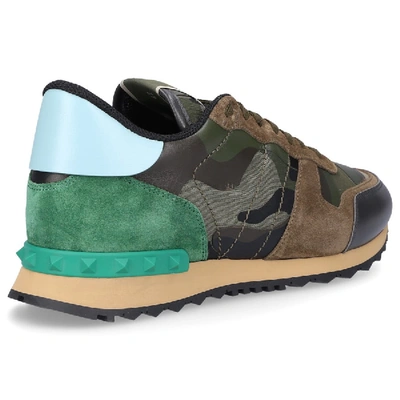 Shop Valentino Low-top Sneakers Rockrunner Calfskin Suede Logo Green Khaki Olive In Green,olive