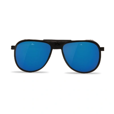 Shop Vuarnet Men Sunglasses Aviator Glacier1957 Steel Acetate Black Matte Blue Flash