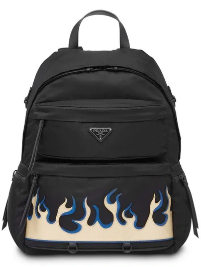 Shop Prada Flame Print Backpack In Black