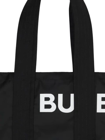 Shop Burberry Belt Detail Horseferry Print Nylon Tote In Black/white