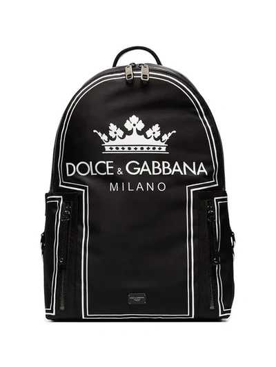 Shop Dolce & Gabbana Black And White Crown Logo Print Backpack